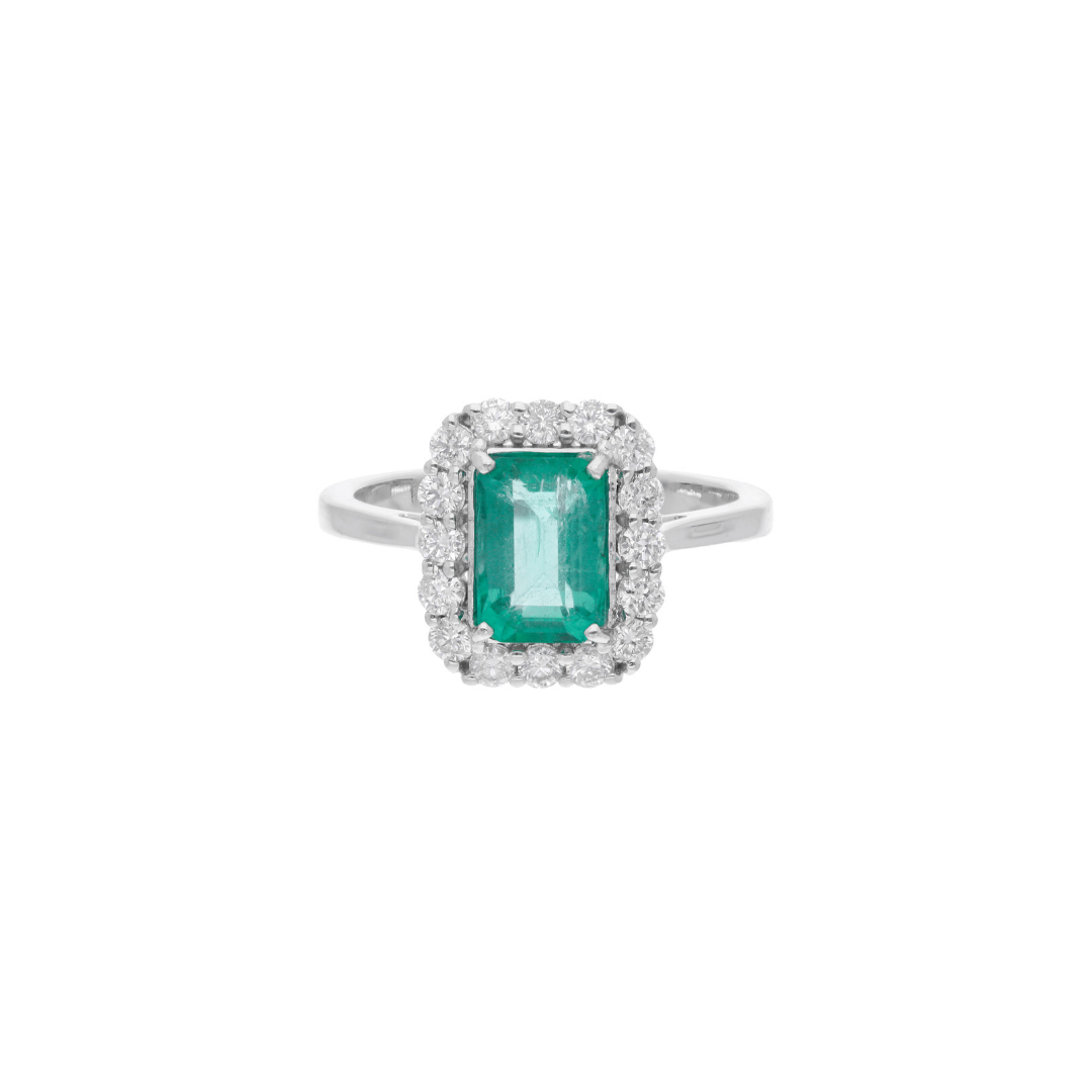 Genuine 2.00Tcw Zambian Emerald Halo Diamond Engagement Gold Ring