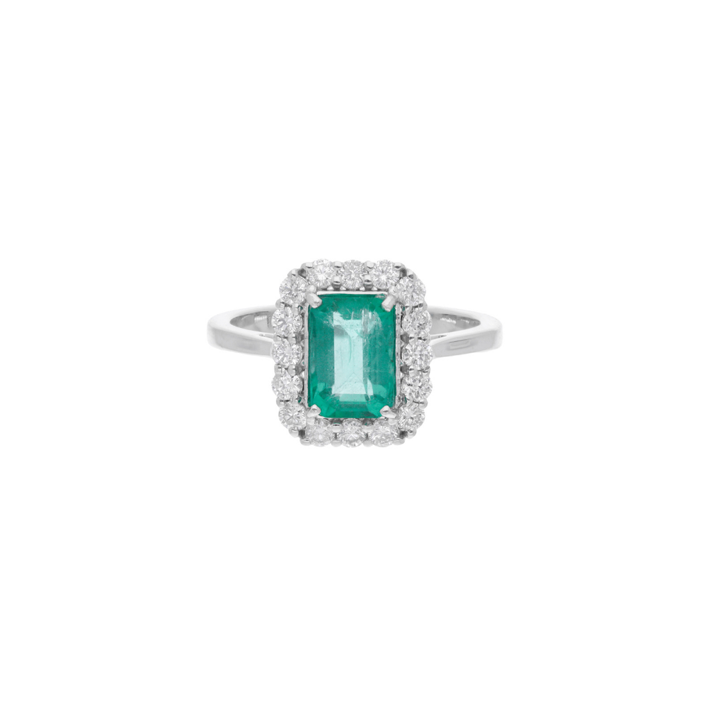 Genuine 2.00Tcw Zambian Emerald Halo Diamond Engagement Gold Ring