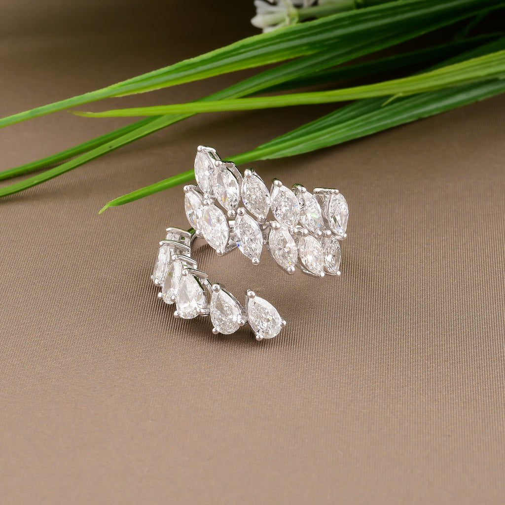 Marquise Pear Cut 3.8Ct Natural Diamond Crossover Gold Anniversary Ring