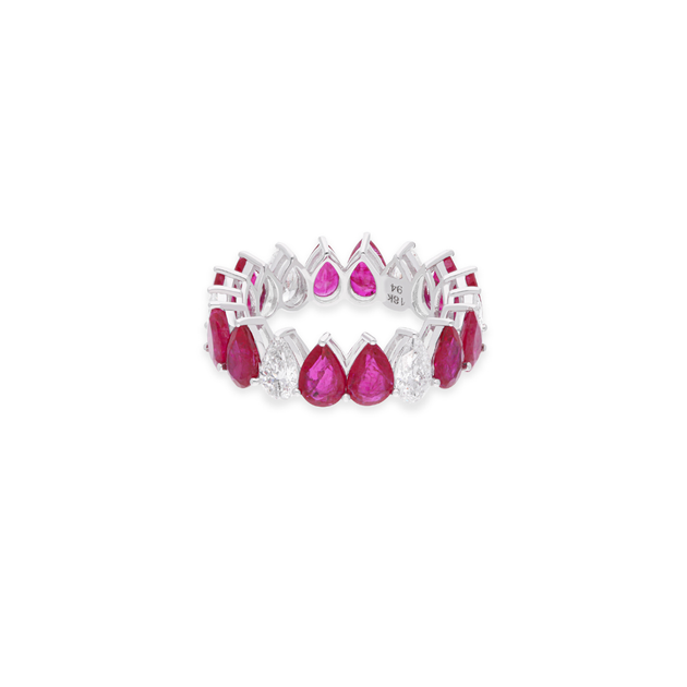 Natural Pear Shaped Ruby Diamond Eternity Band Ring