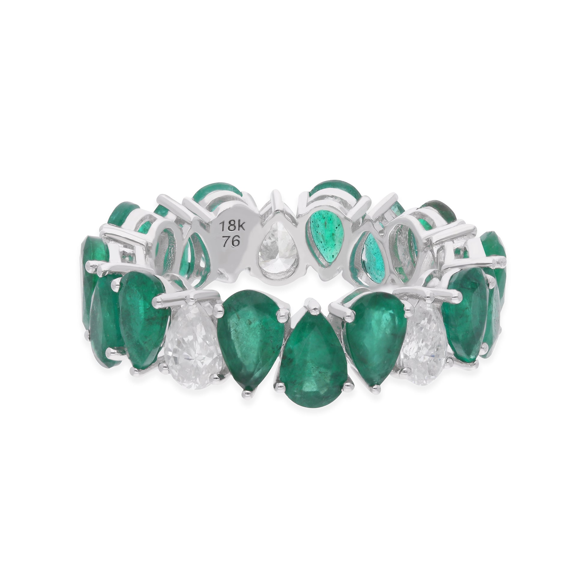Gold 5.10 Ct Genuine Pear Cut Emerald & Diamond Eternity Engagement Stacking Ring