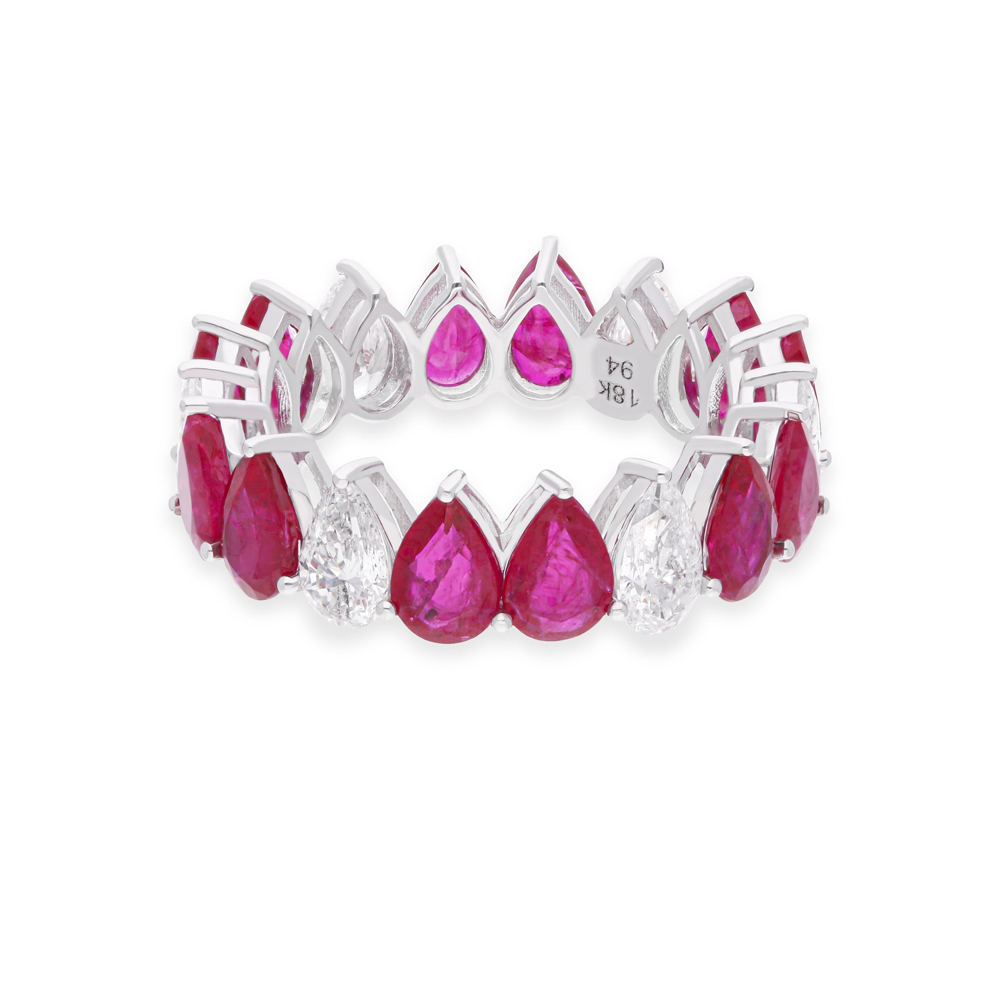 Fine Gold Handmade Pear Ruby SI & HI Diamond Eternity Band Ring