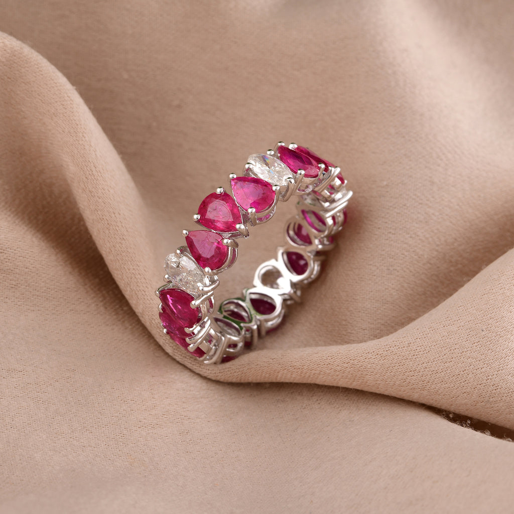 4.63 Carat Ruby and Diamond Alternating Stackable Full Eternity Band Ring