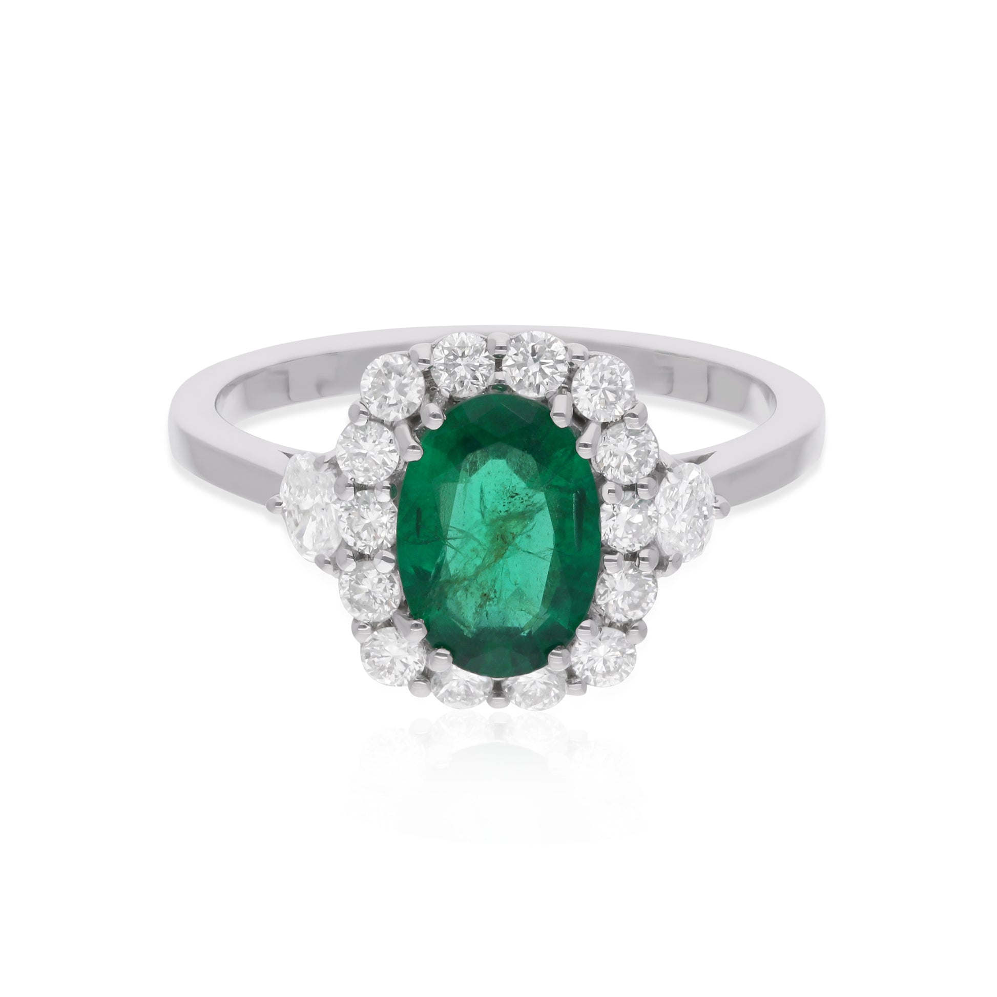 Oval Cut 1.41 Carat Halo Emerald & Diamond Engagement Gold Ring