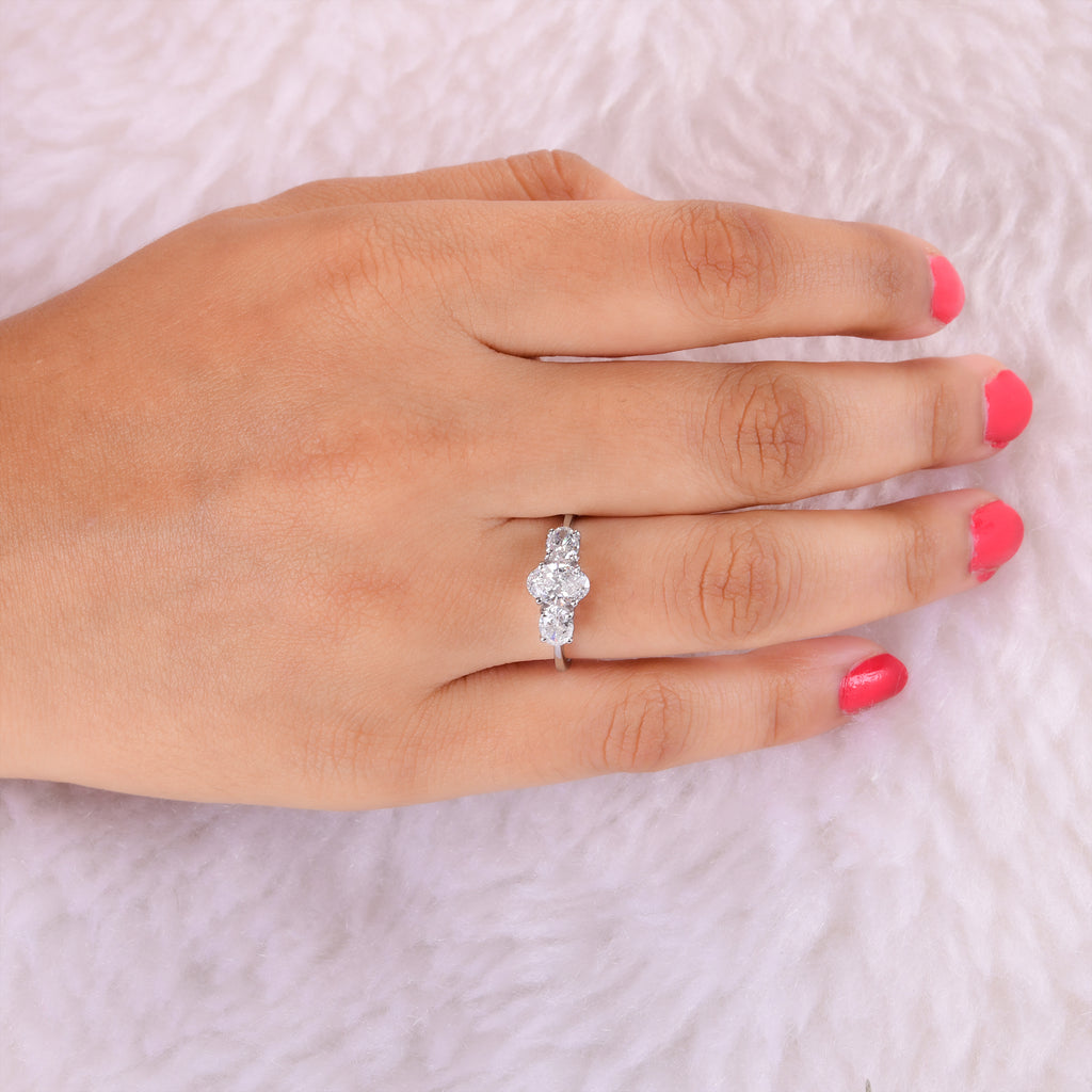 Oval Cut Three Stone Wedding Diamond Fine Gold Ring