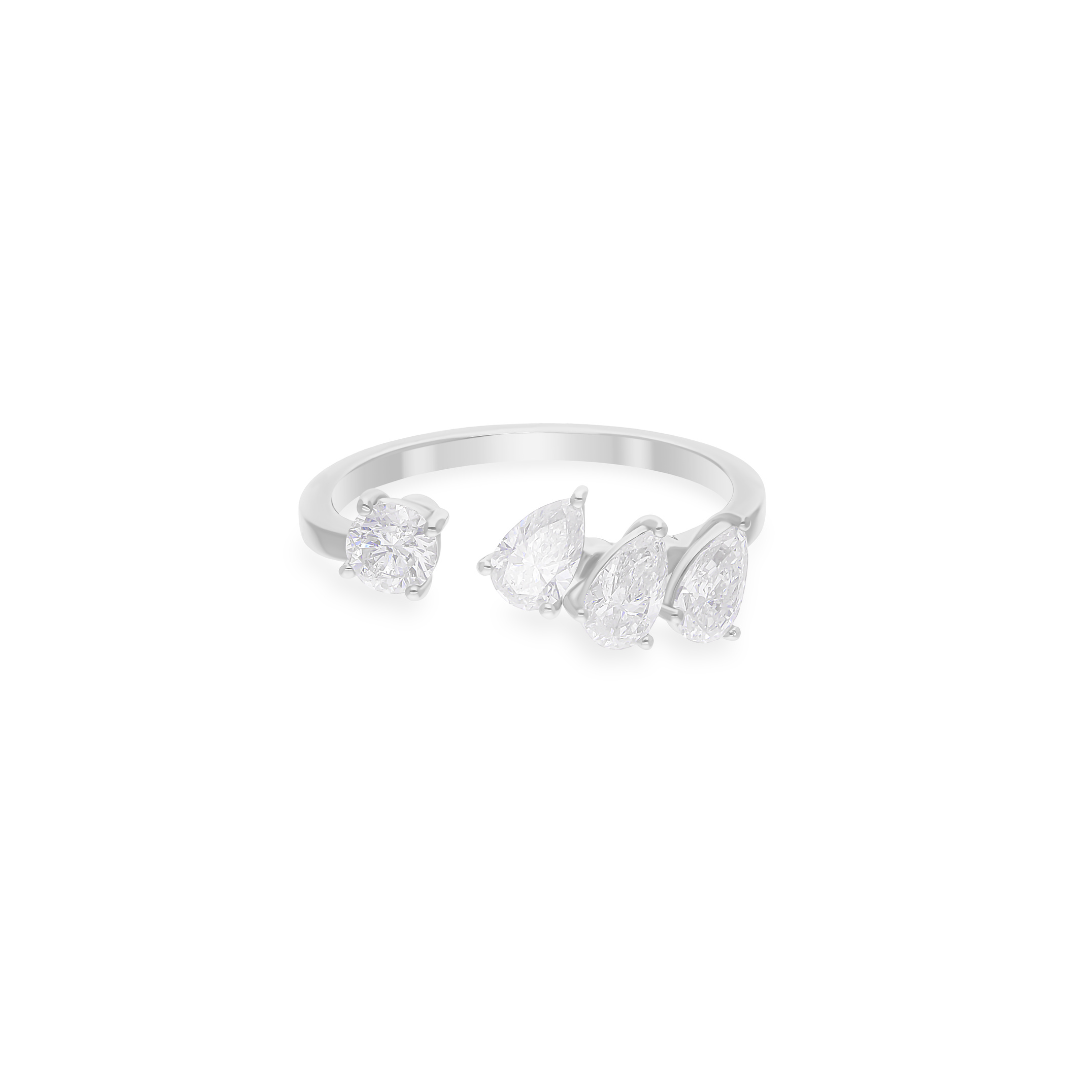 1 Ct. Pear & Round Cut Diamond Open Band Ring Statement Jewelry