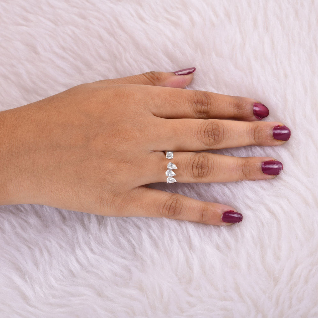 1 Ct. Pear & Round Cut Diamond Open Band Ring Statement Jewelry