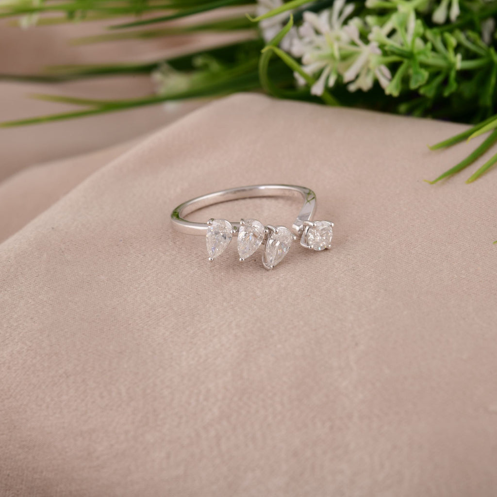 1 Ct. Pear & Round Cut Diamond Open Band Ring Statement Jewelry