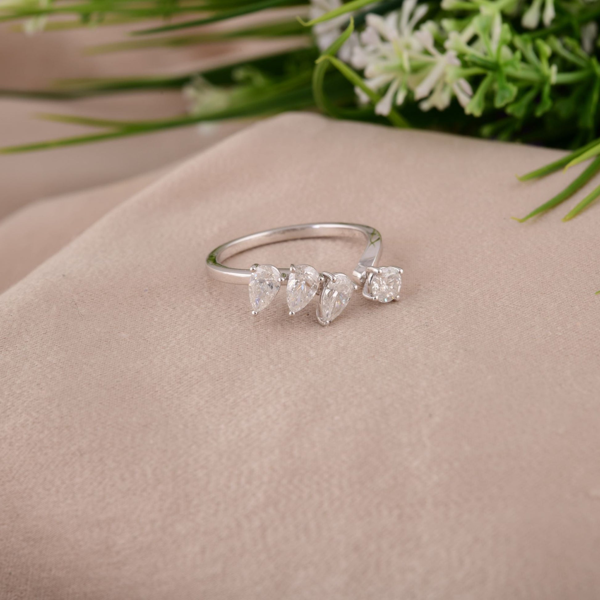 1 Ct. Pear & Round Cut Diamond Open Band Ring Statement Jewelry