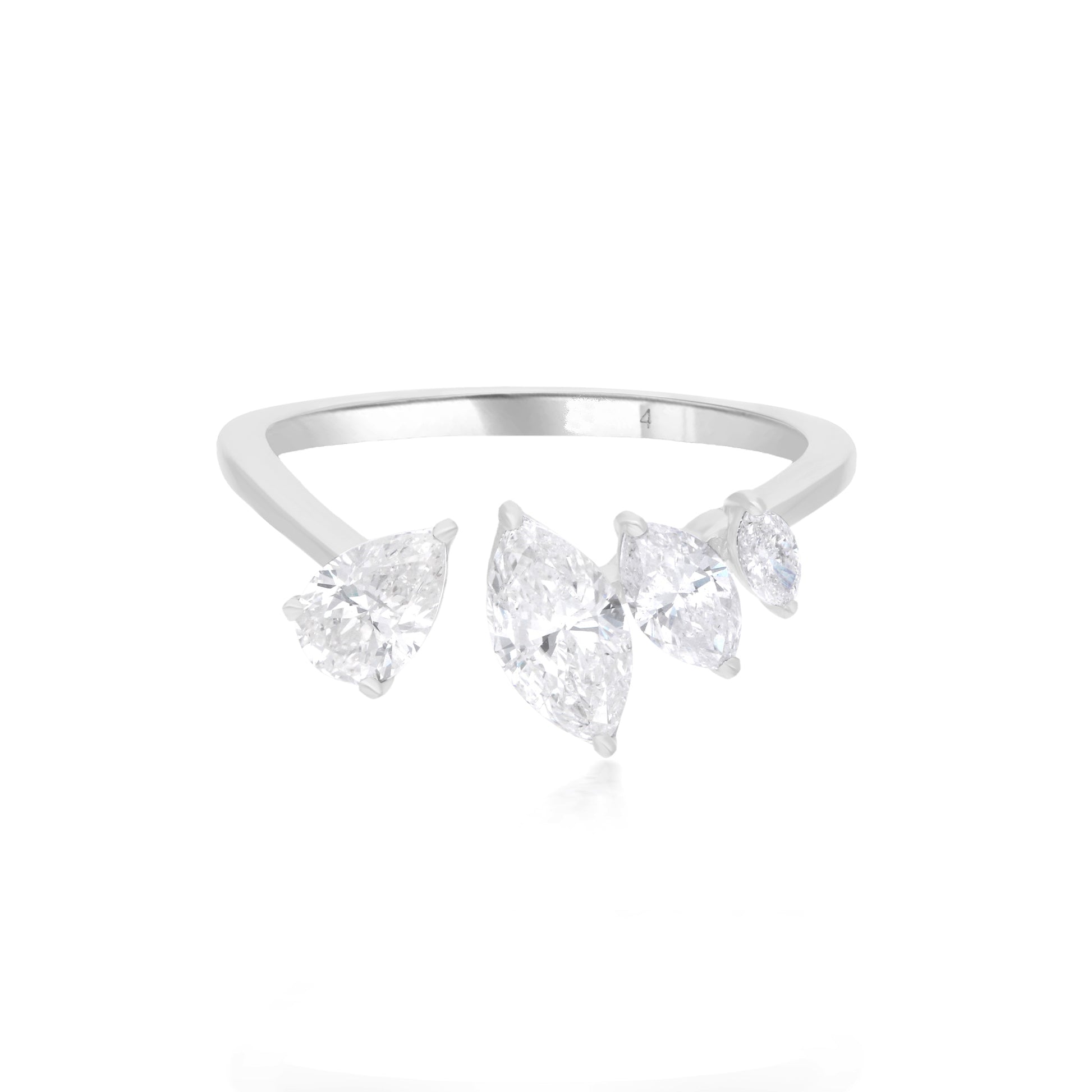Opne Cuff Marquise Pear Cut SI Clarity HI Color Natural Diamond Gold Ring