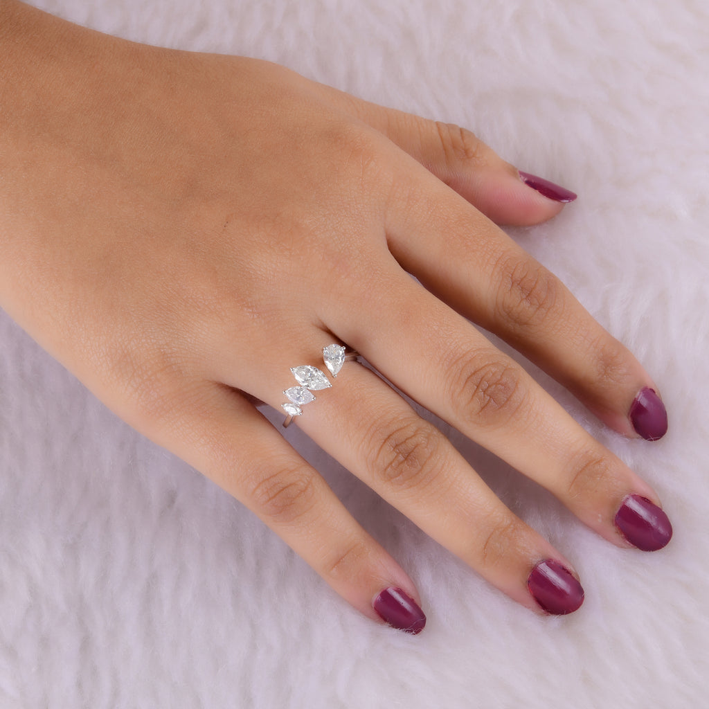 Opne Cuff Marquise Pear Cut SI Clarity HI Color Natural Diamond Gold Ring