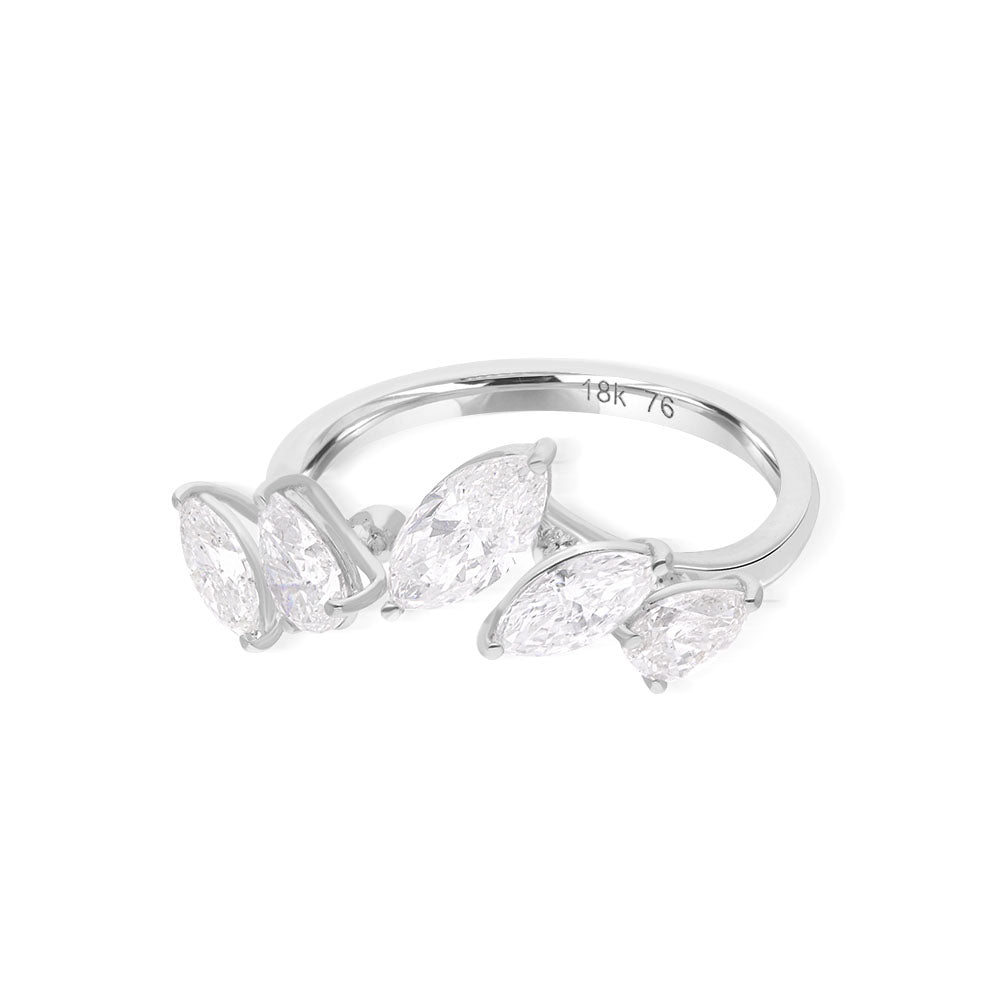 1.94 Carat Natural SI/H Marquise Pear Cut Diamond Open Cuff Gold Ring
