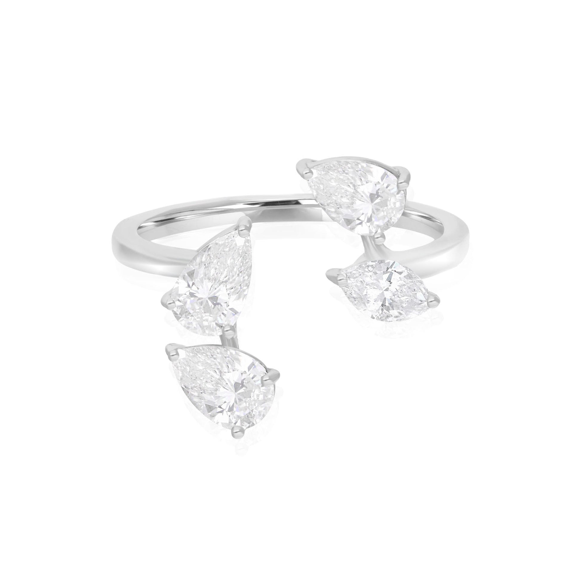 Genuine 1.46 Carat Pear Marquise Shaped Diamond Gold Cuff Open Ring