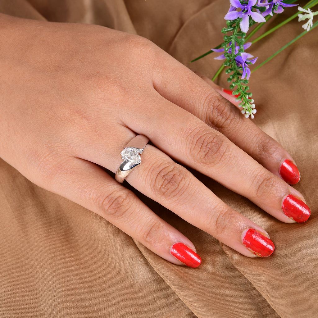 Oval Cut Natural SI Clarity HI Color Diamond Engagement Fine Gold Ring