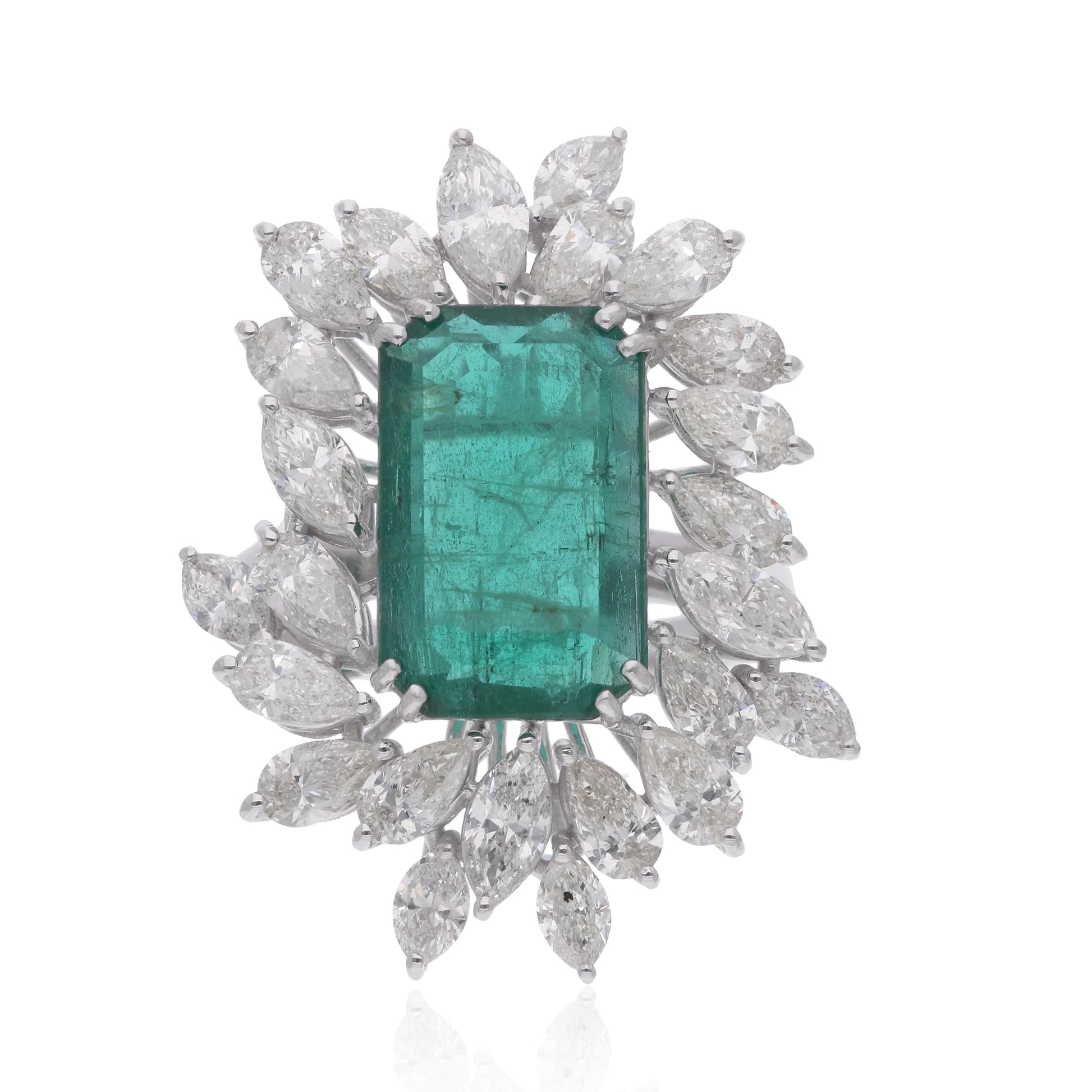 8.23Tcw Fine Gold Natural H/SI Zambian Emerald Gemstone Halo Diamond Cluster Ring