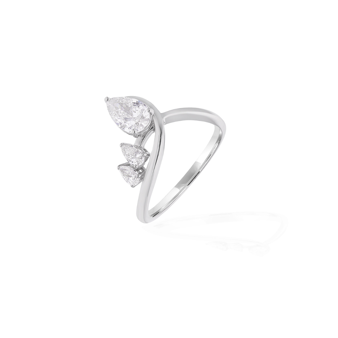 Dainty Unique Pear Cut Diamond Fine Gold Ring