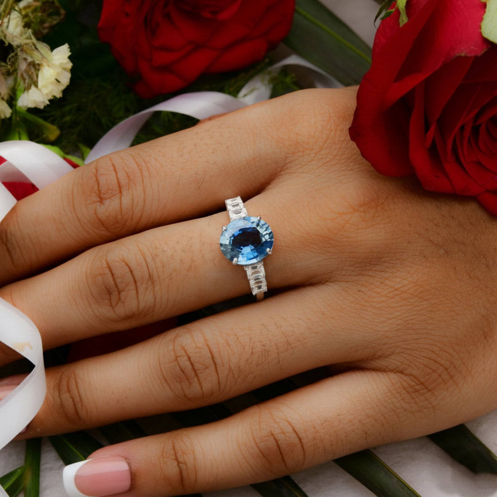 Genuine 4.79Tcw Blue Sapphire Diamond Cocktail Anniversary Gold Ring