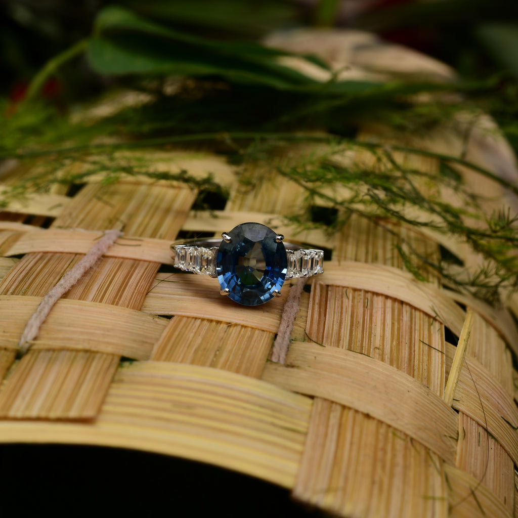 Genuine 4.79Tcw Blue Sapphire Diamond Cocktail Anniversary Gold Ring