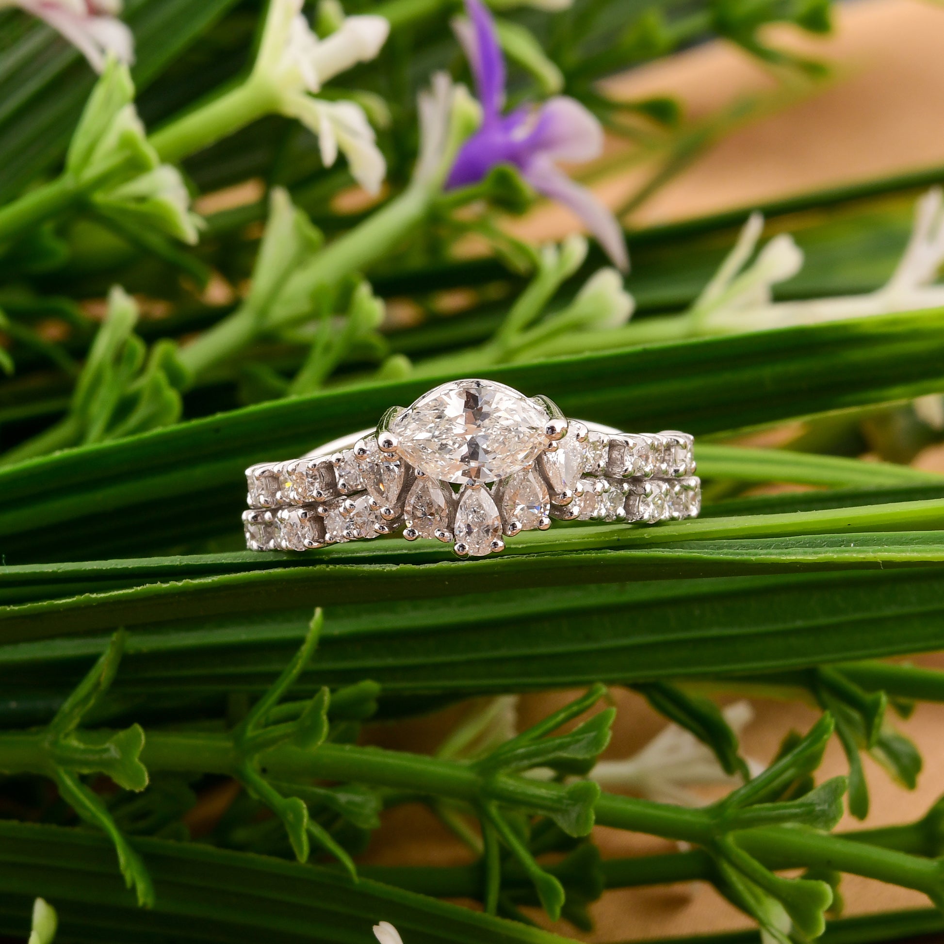 Mixed Cut 1.19Ct Natural Diamond Cluster Wedding Gold Ring Jewelry