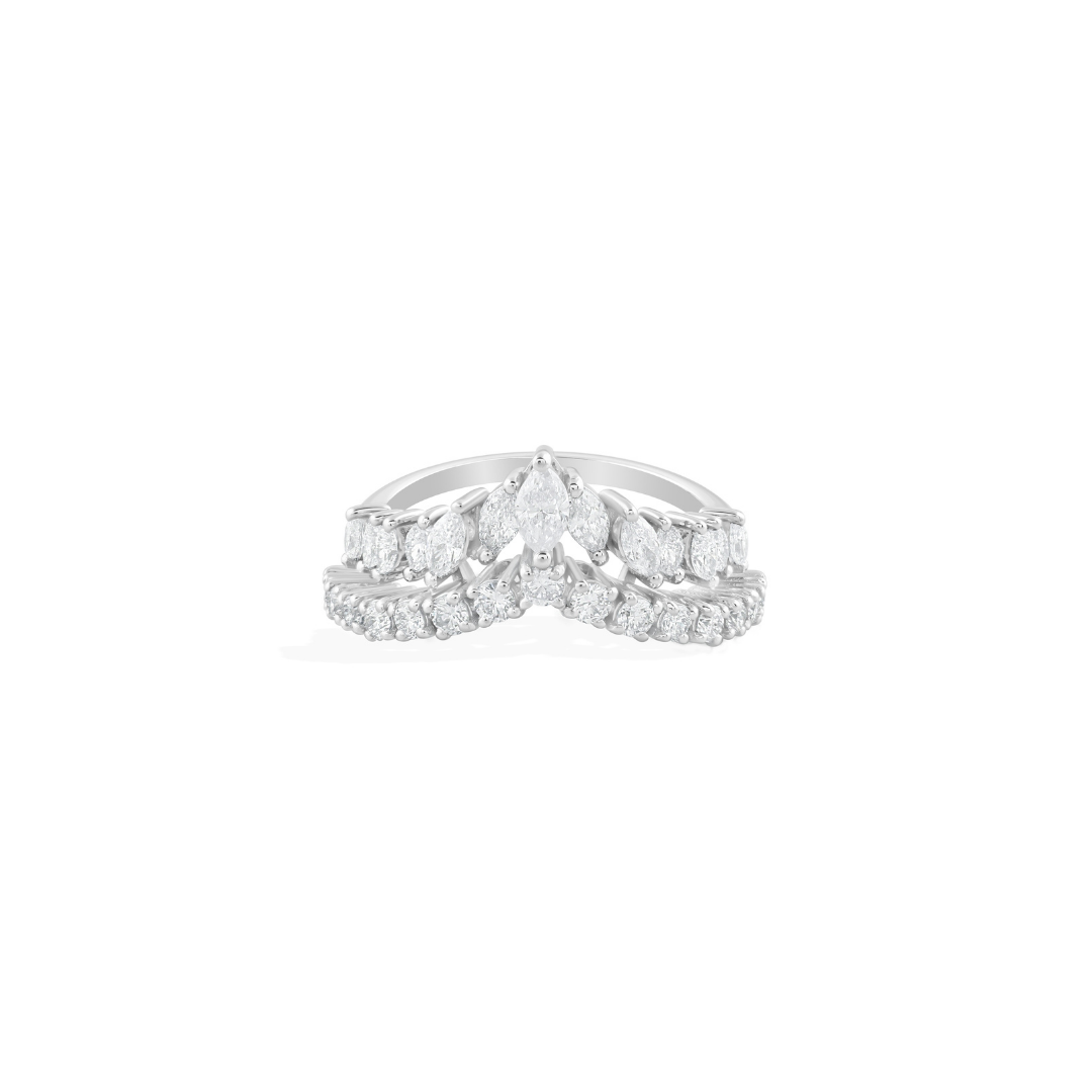 Genuine 1.3Ct Marquise Round Cut Diamond Double Band Proposal Fine Gold Ring