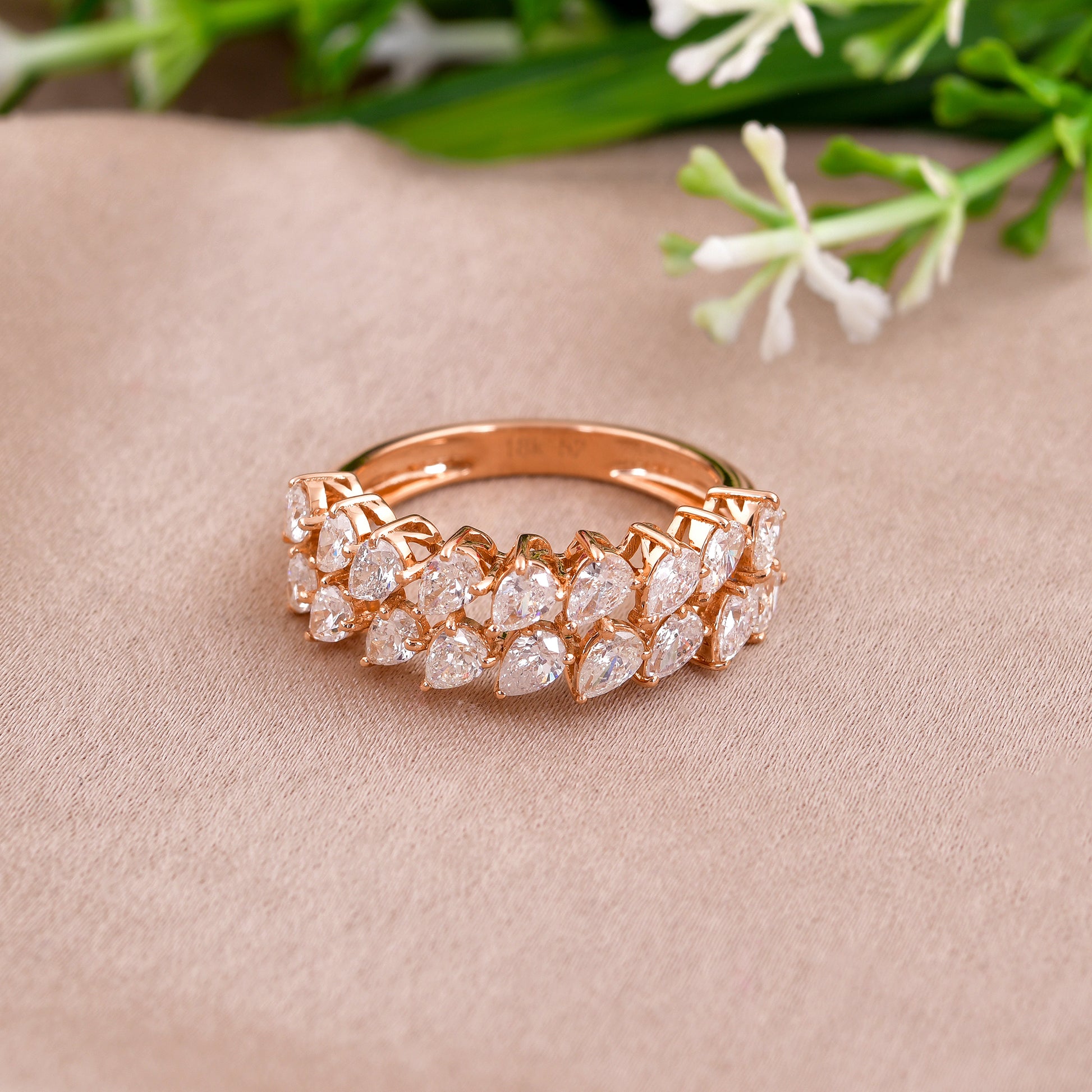 Certified 1.73Ct Natural Diamond Pear Cut Wide Band Cluster Gold Ring