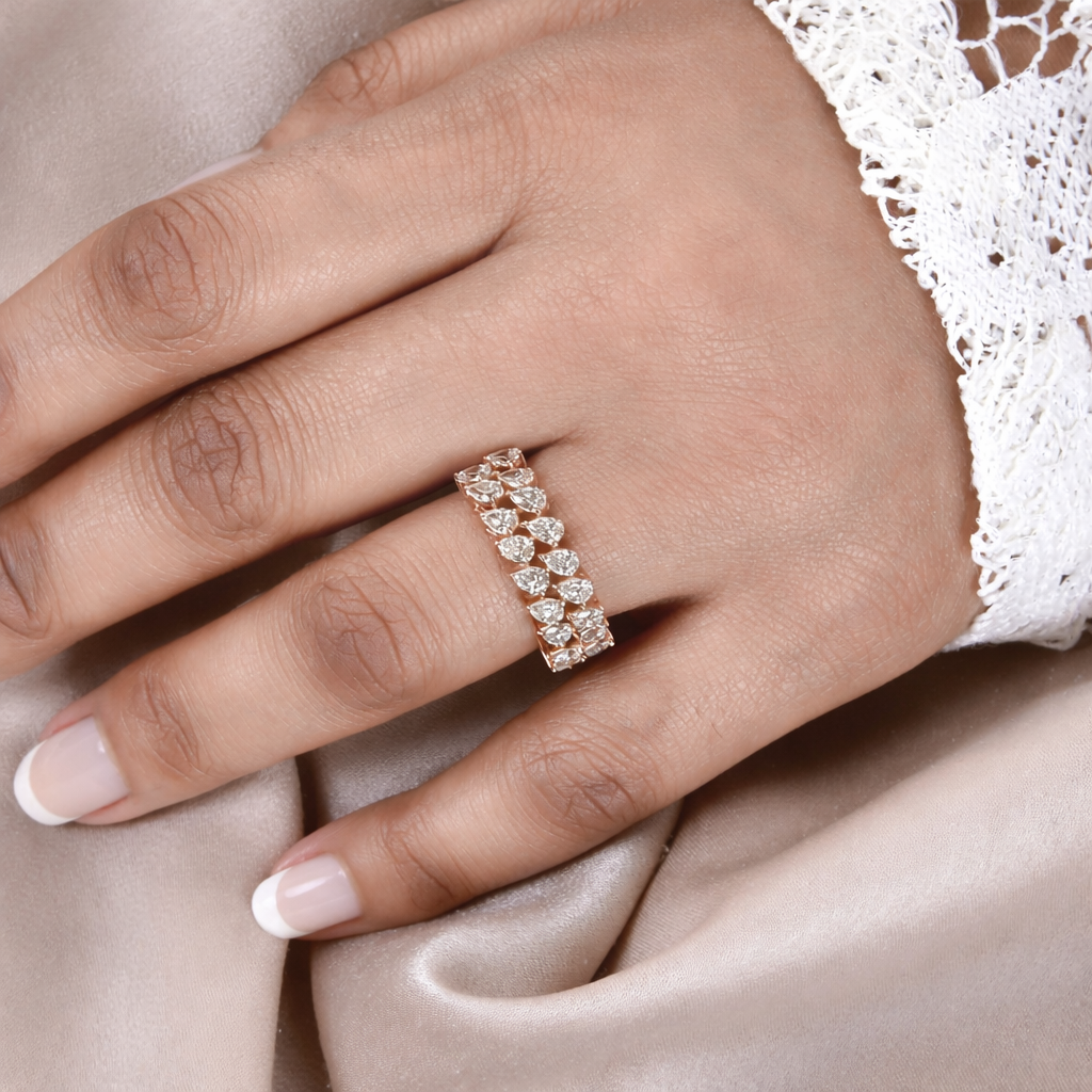 Certified Natural Diamond Pear Cut Wide Band Ring