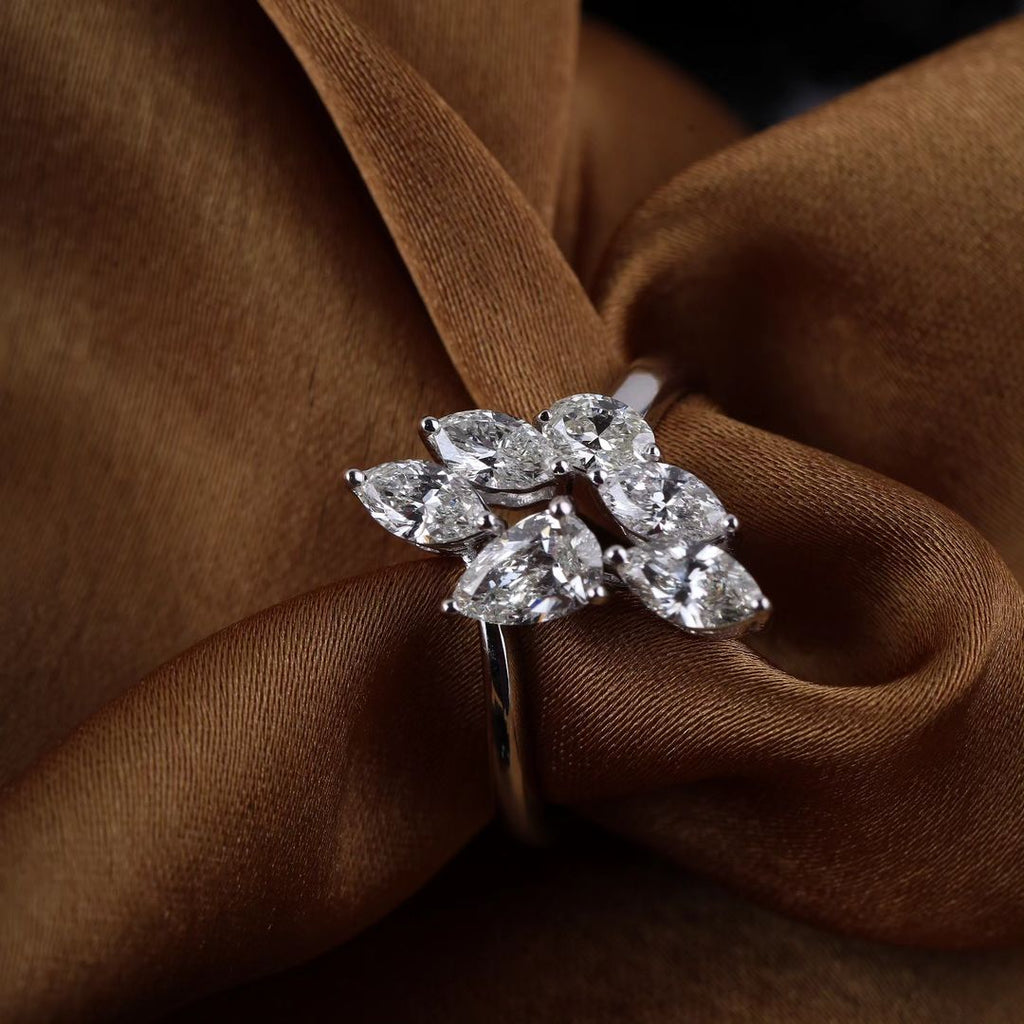 Delicate Multi Shape 1.23Ct Diamond Cluster Anniversary Gold Ring