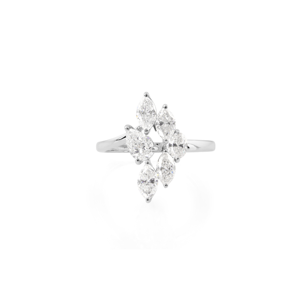Delicate Multi Shape 1.23Ct Diamond Cluster Anniversary Gold Ring
