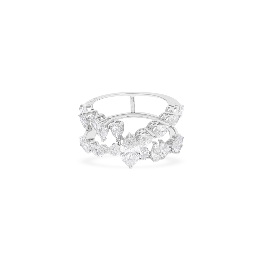 Certified 2.77 Multi Shape Natural Diamond Crisscross Double Band Gold Ring