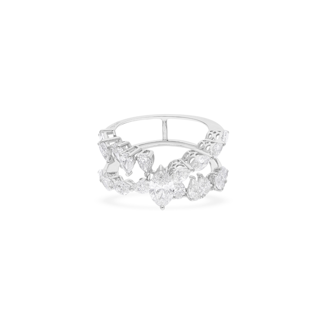 Certified 2.77 Multi Shape Natural Diamond Crisscross Double Band Gold Ring
