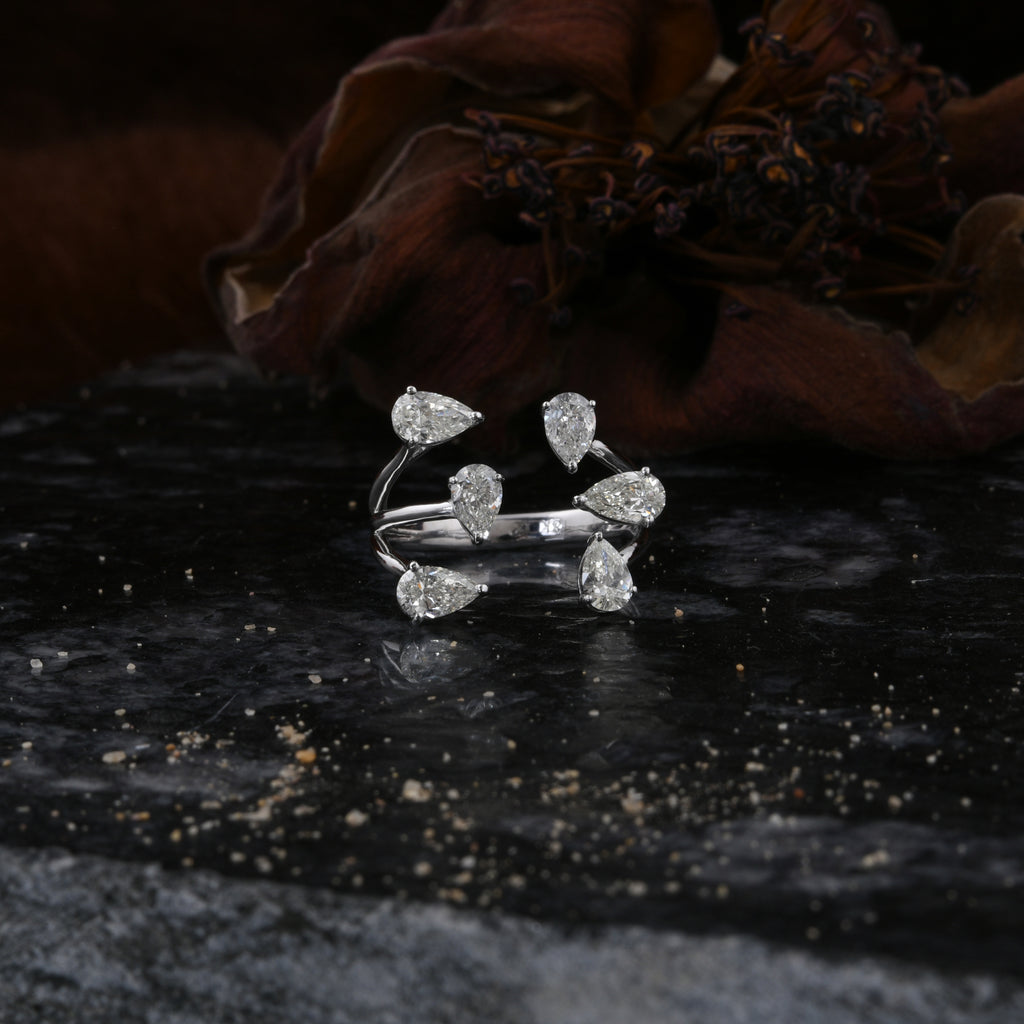 Handmade 1.62Ct Natural Diamond Open Cluster Triple Gold Band Ring