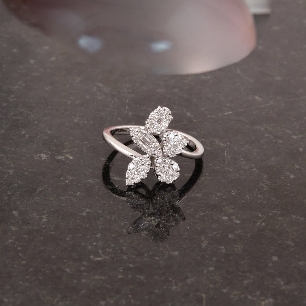 Mixed Cut 0.63Ct Natural Diamond Cluster Engagement Fine Gold Ring