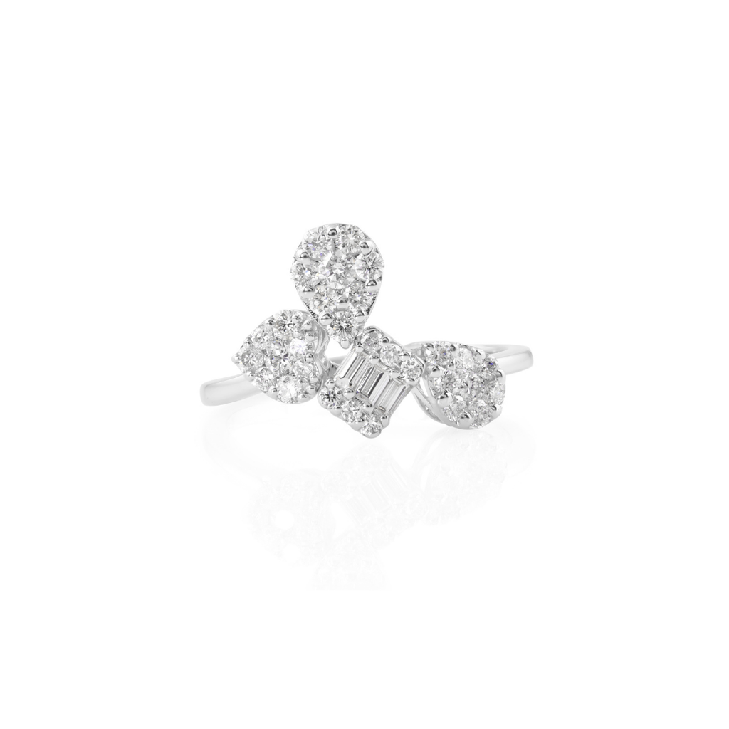Certified Multi Cut Natural Diamond Cluster Gold Ring