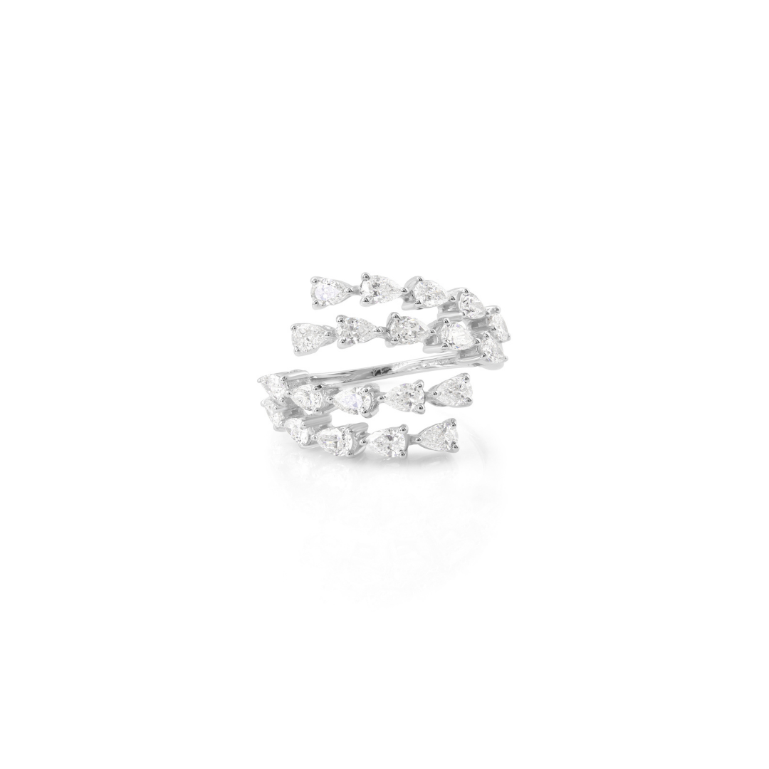 Genuine Pear Cut 1.17Ct Natural Diamond Open Cuff Anniversary Ring