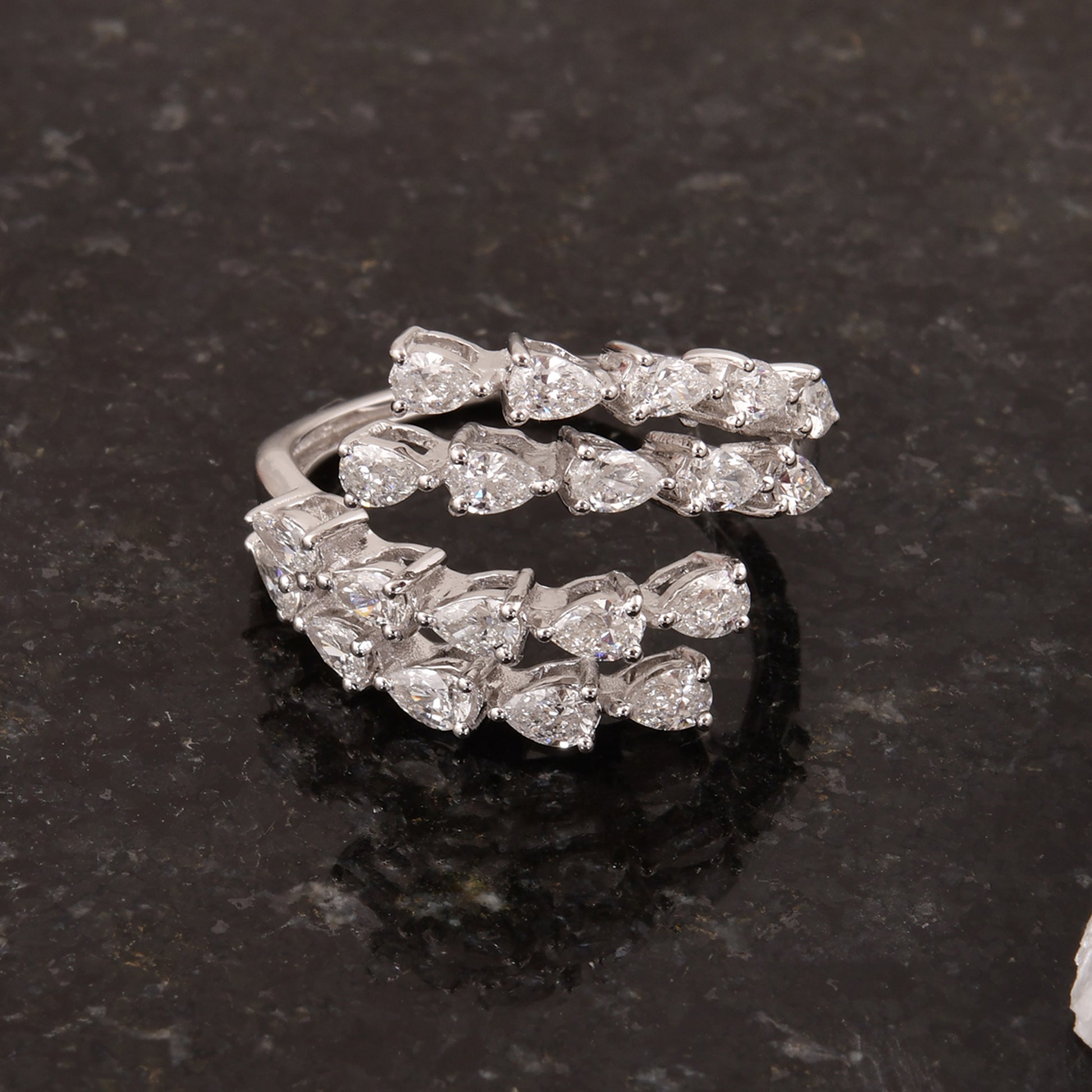 Genuine Pear Cut 1.17Ct Natural Diamond Open Cuff Anniversary Ring