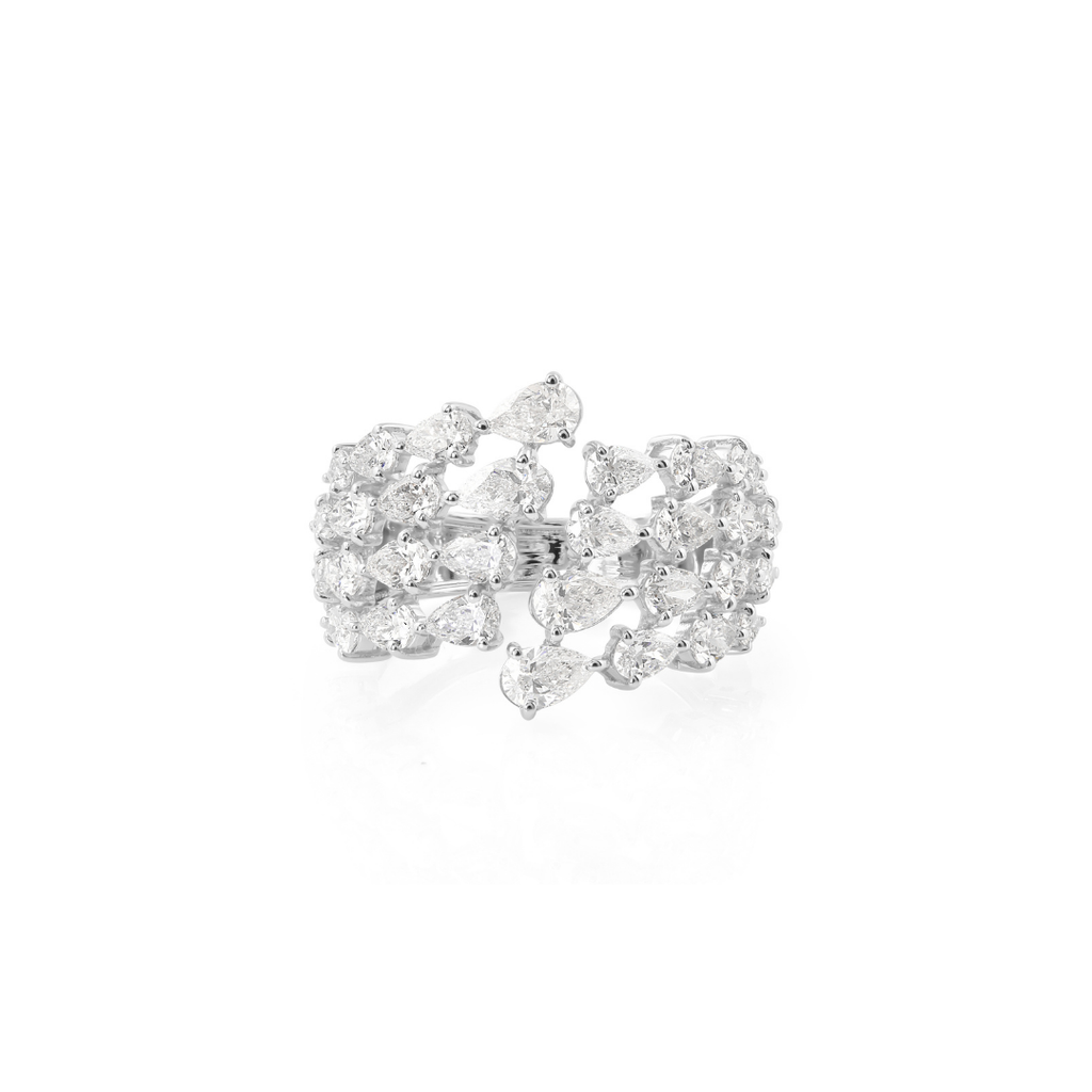 2.46Ct Pear Cut Natural Diamond Cluster Open Wide Band Engagement Gold Ring