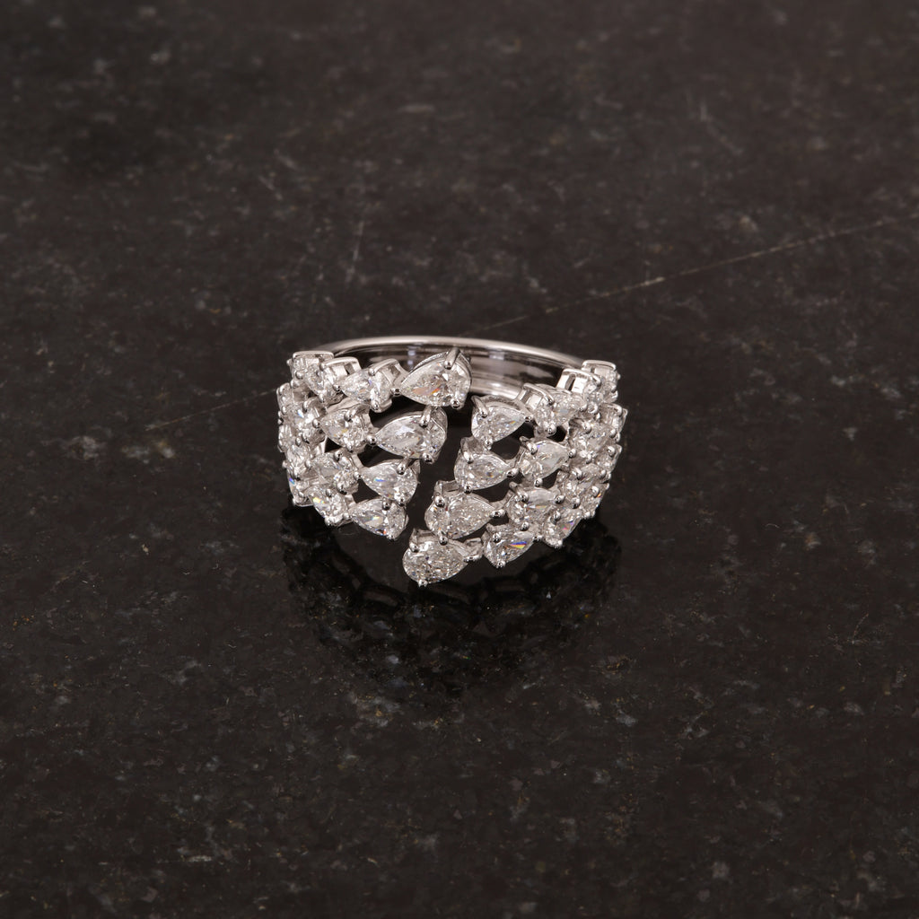 2.46Ct Pear Cut Natural Diamond Cluster Open Wide Band Engagement Gold Ring