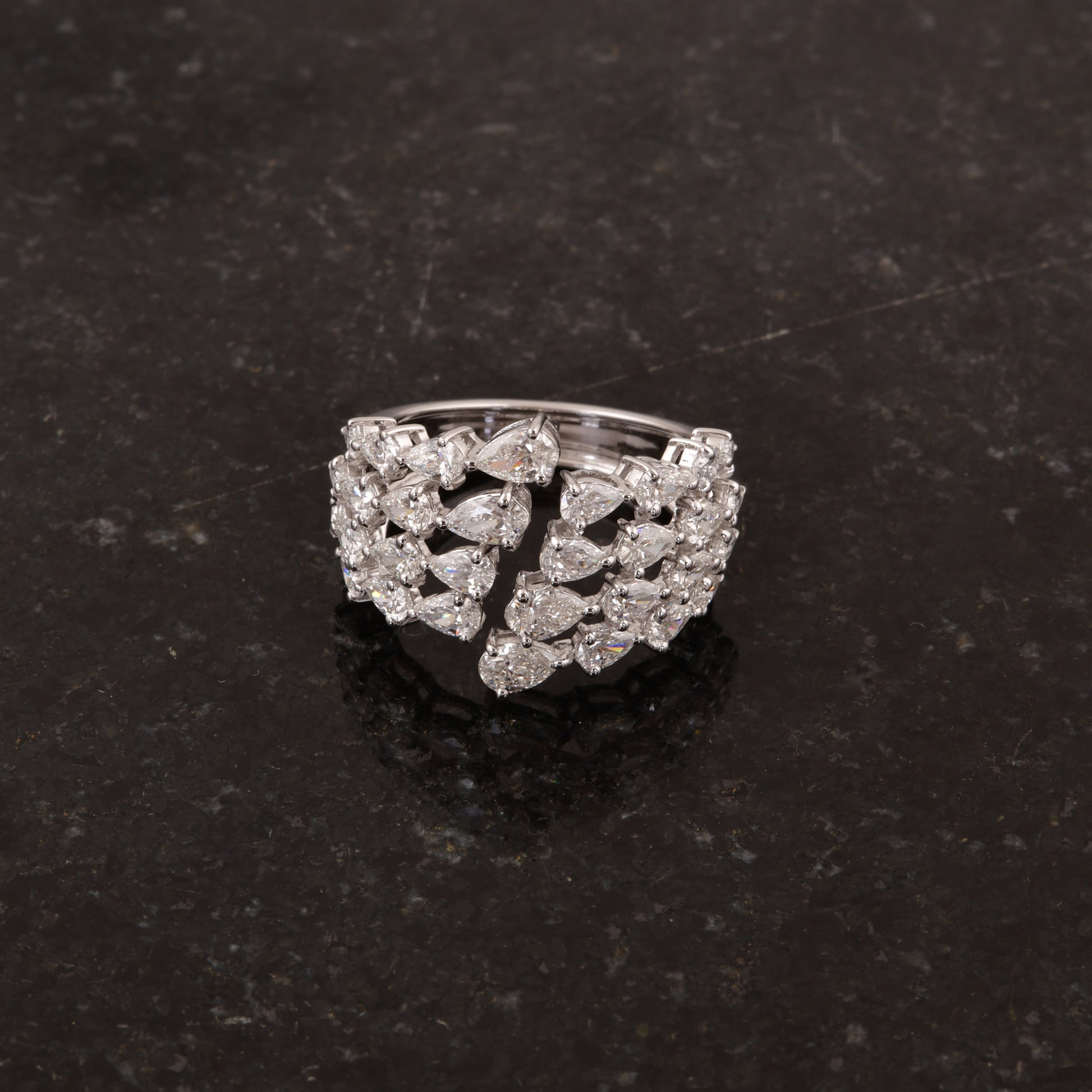 2.46Ct Pear Cut Natural Diamond Cluster Open Wide Band Engagement Gold Ring
