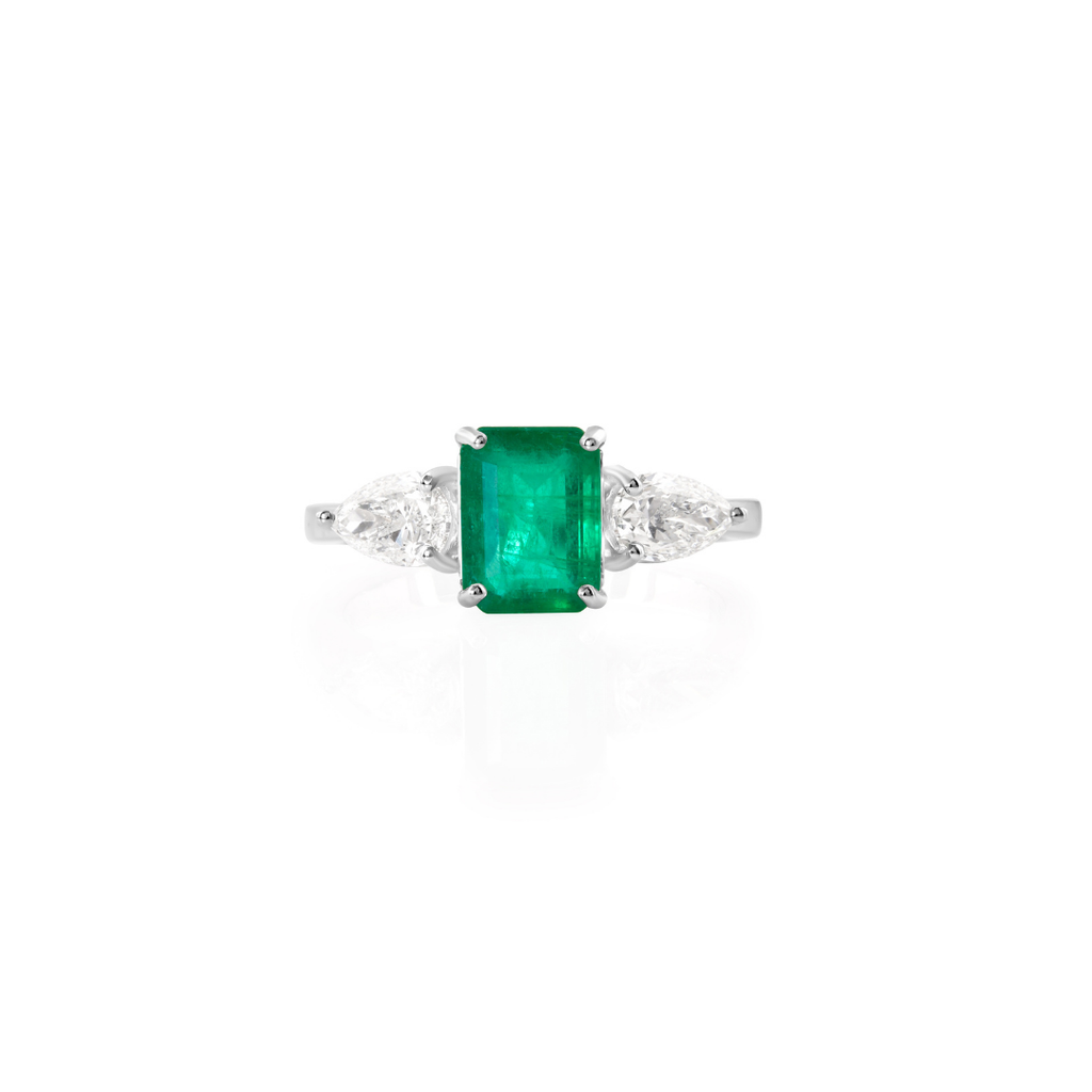 Three Stone 2.02Tcw Zambian Emerald Diamond Anniversary Fine Gold Ring