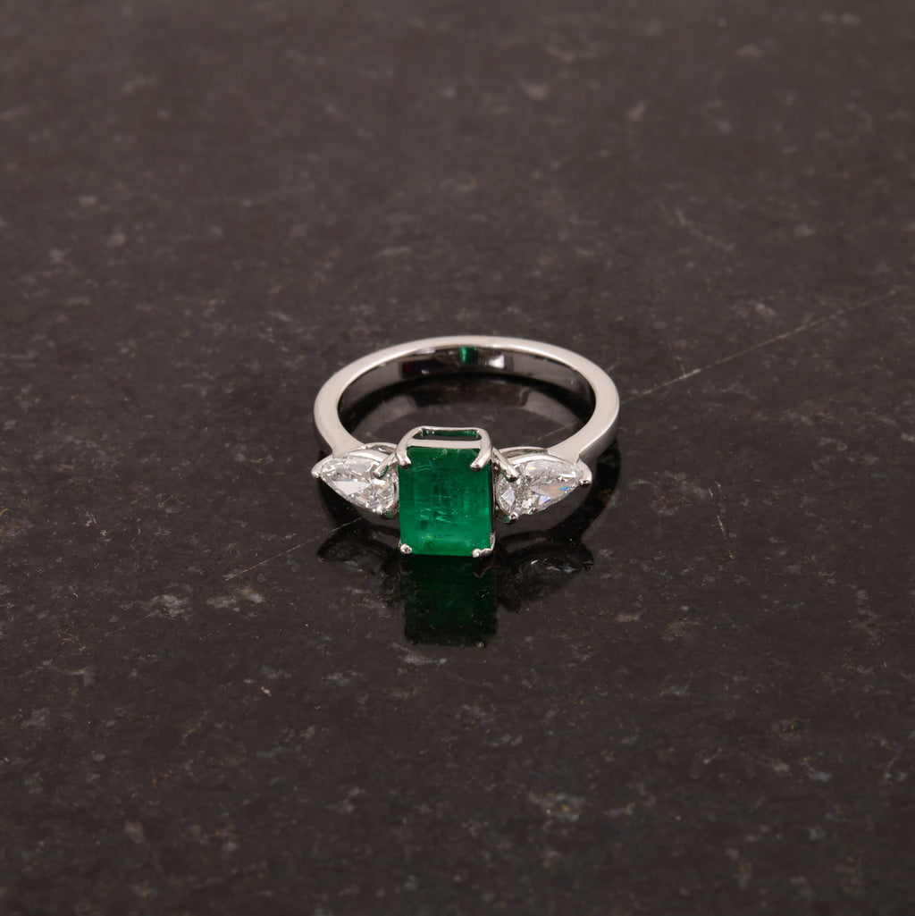 Three Stone 2.02Tcw Zambian Emerald Diamond Anniversary Fine Gold Ring