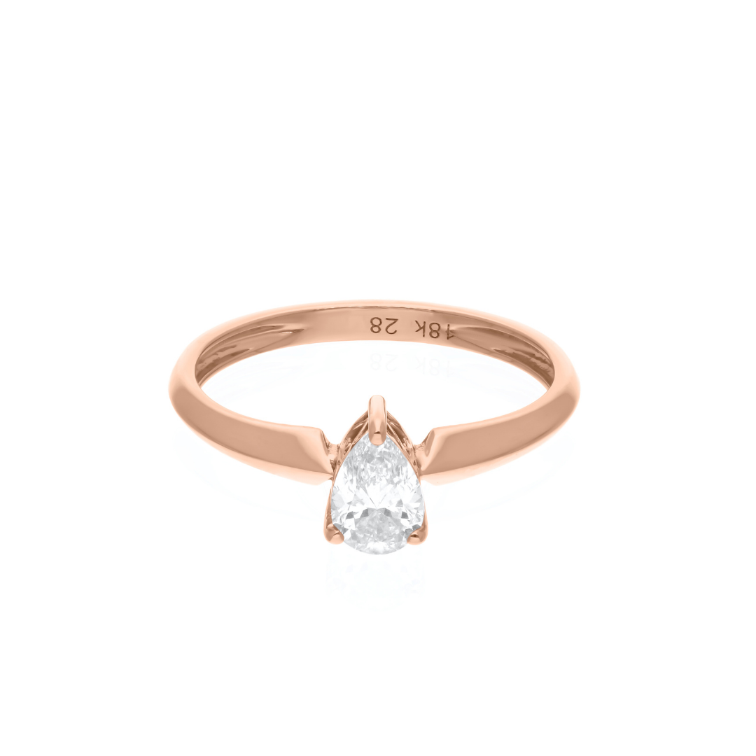 Solitaire Pear Cut 0.51Ct Natural Diamond Anniversary Gold Ring