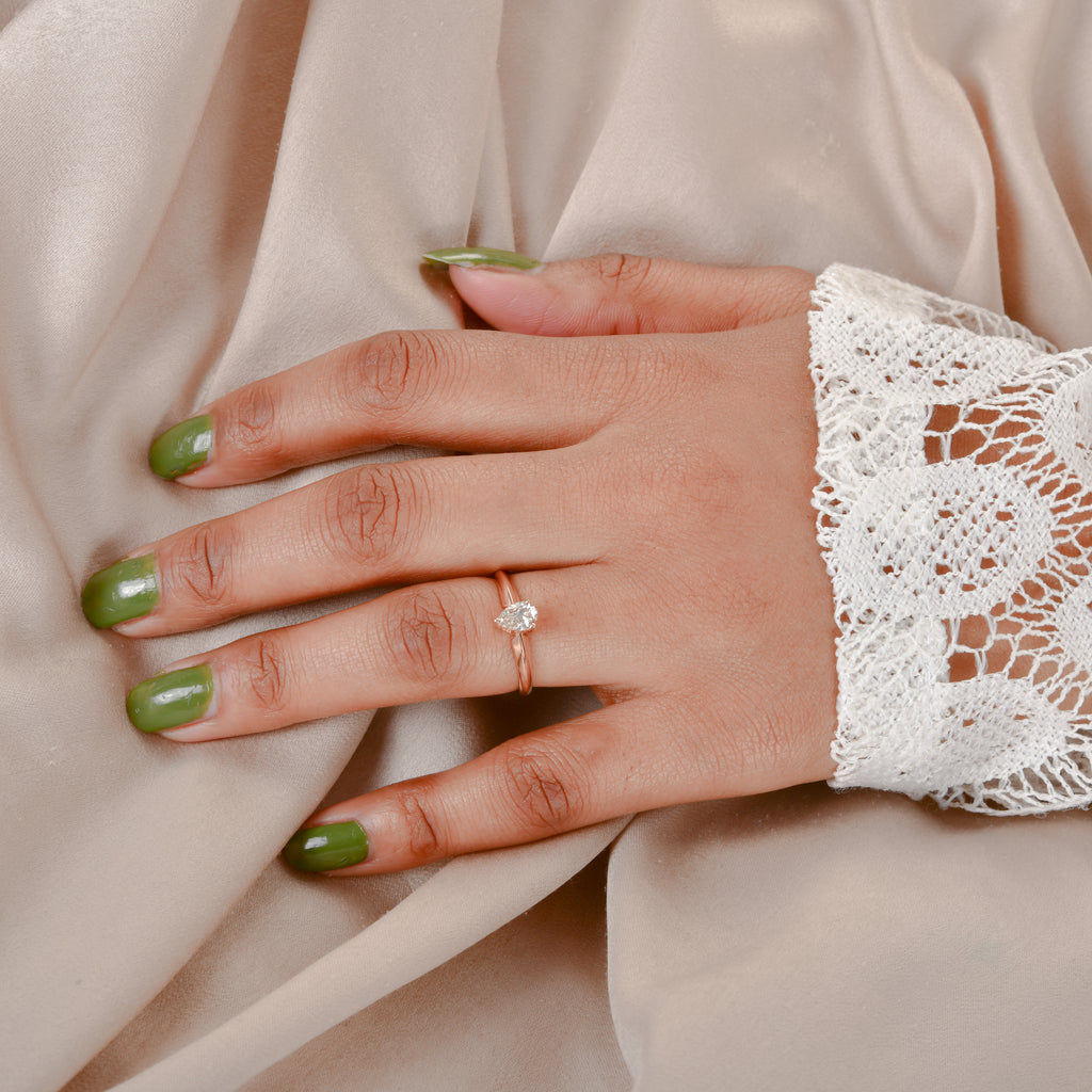 Solitaire Pear Cut 0.51Ct Natural Diamond Anniversary Gold Ring