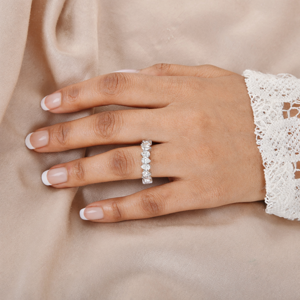 Pear Cut Natural Diamond Half Eternity Band Ring