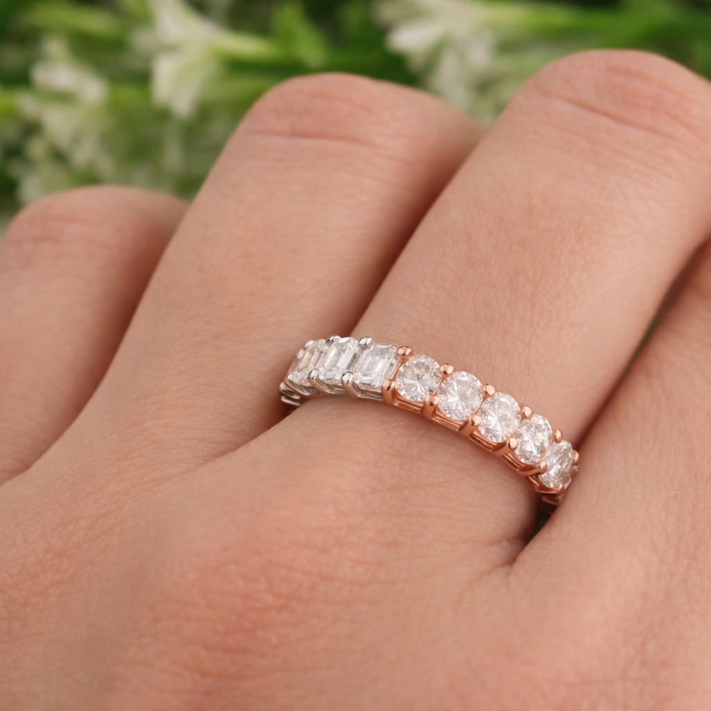 Dual Tone Full Eternity Prong Set Natural Diamond Band Ring