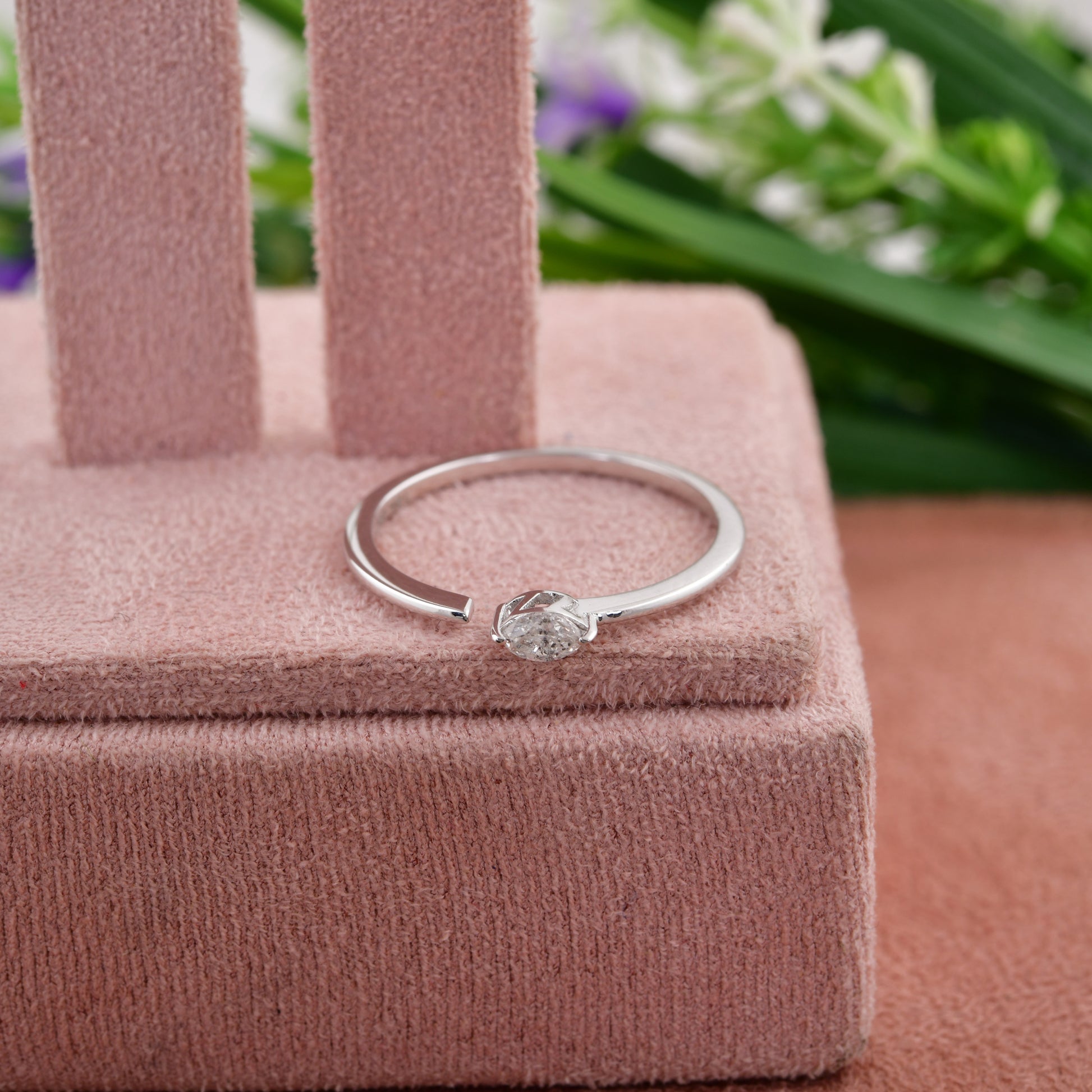 Minimalist Pear Cut Natural Diamond Solitaire Stacking Open Gold Ring