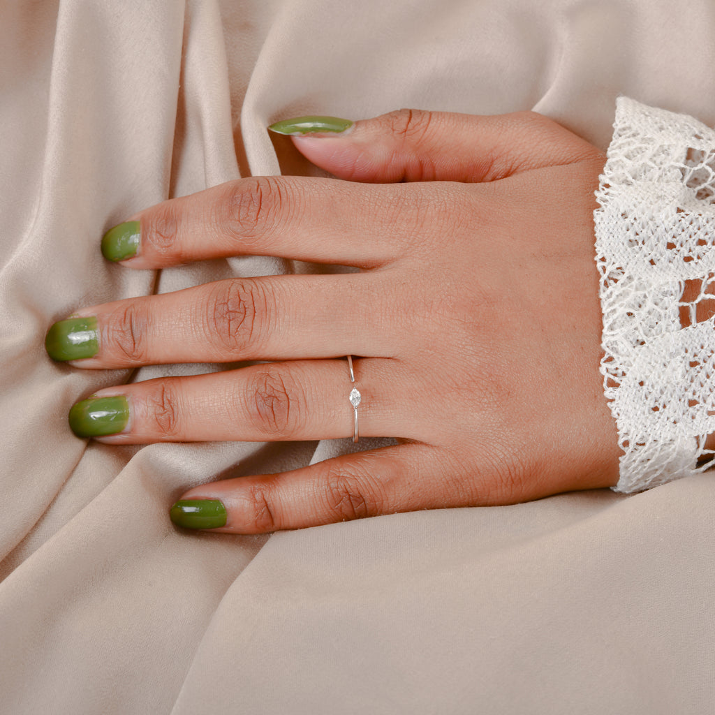 Minimalist Pear Cut Natural Diamond Solitaire Stacking Open Gold Ring