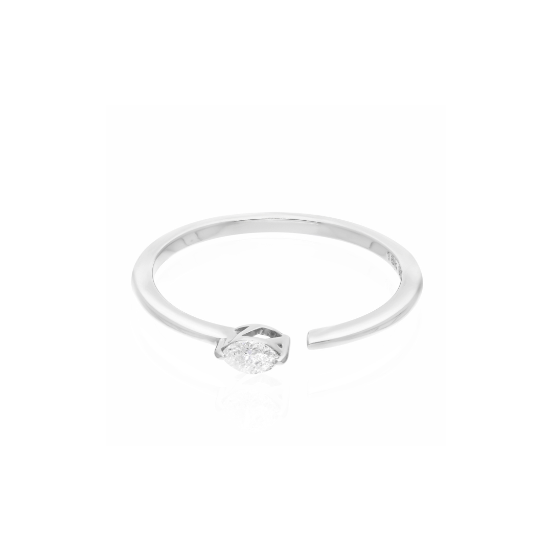 Minimalist Pear Cut Natural Diamond Solitaire Stacking Open Gold Ring