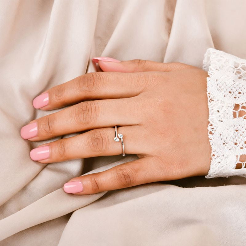 Dainty Two Stone Pear Cut Diamond Stacking Ring