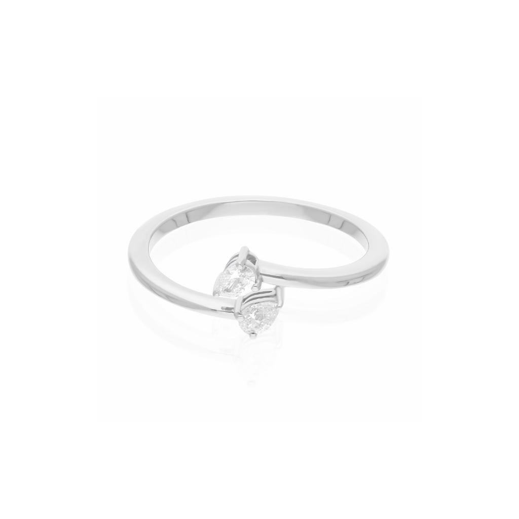 Dainty Two Stone Pear Cut Natural Diamond Stacking Gold Ring