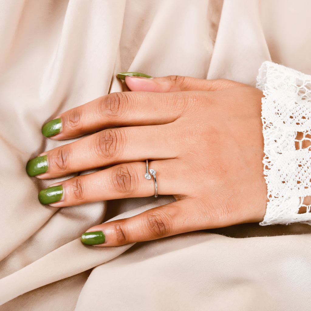 Dainty Two Stone Pear Cut Natural Diamond Stacking Gold Ring